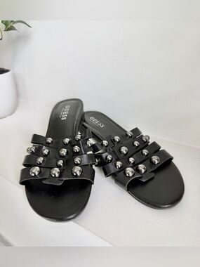 Preloved GUESS Black Slide Sandals with Silver Studs